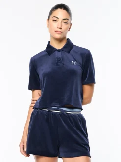 Adele Velour Polo- Maritime Blue