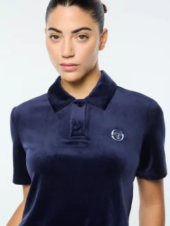 Adele Velour Polo- Maritime Blue