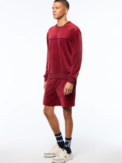 Bandiera Debossed Velour Crewneck-Rhubarb
