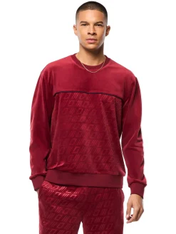 Bandiera Debossed Velour Crewneck-Rhubarb
