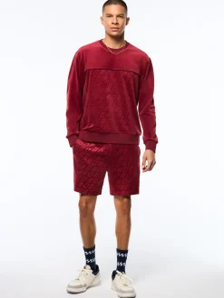 Bandiera Debossed Velour Crewneck-Rhubarb