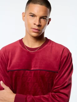 Bandiera Debossed Velour Crewneck-Rhubarb