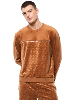 Bandiera Debossed Velour Crewneck-Sugar Almond