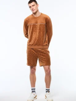 Bandiera Debossed Velour Crewneck-Sugar Almond