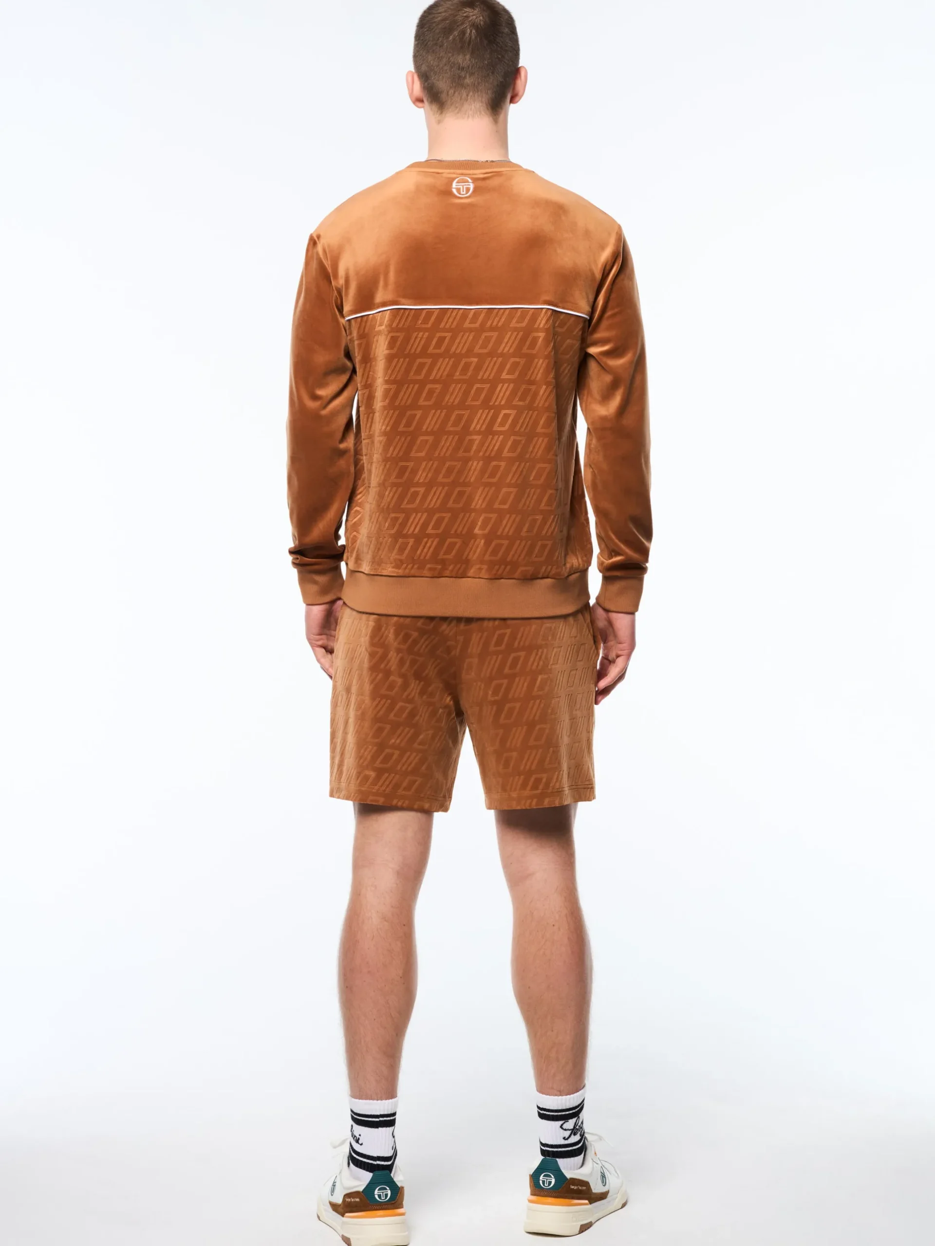 Bandiera Debossed Velour Crewneck-Sugar Almond