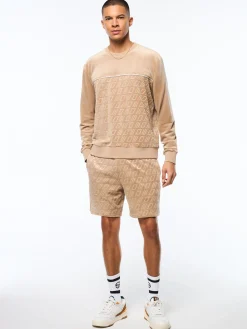 Bandiera Debossed Velour Crewneck-Humus