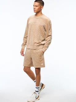 Bandiera Debossed Velour Crewneck-Humus