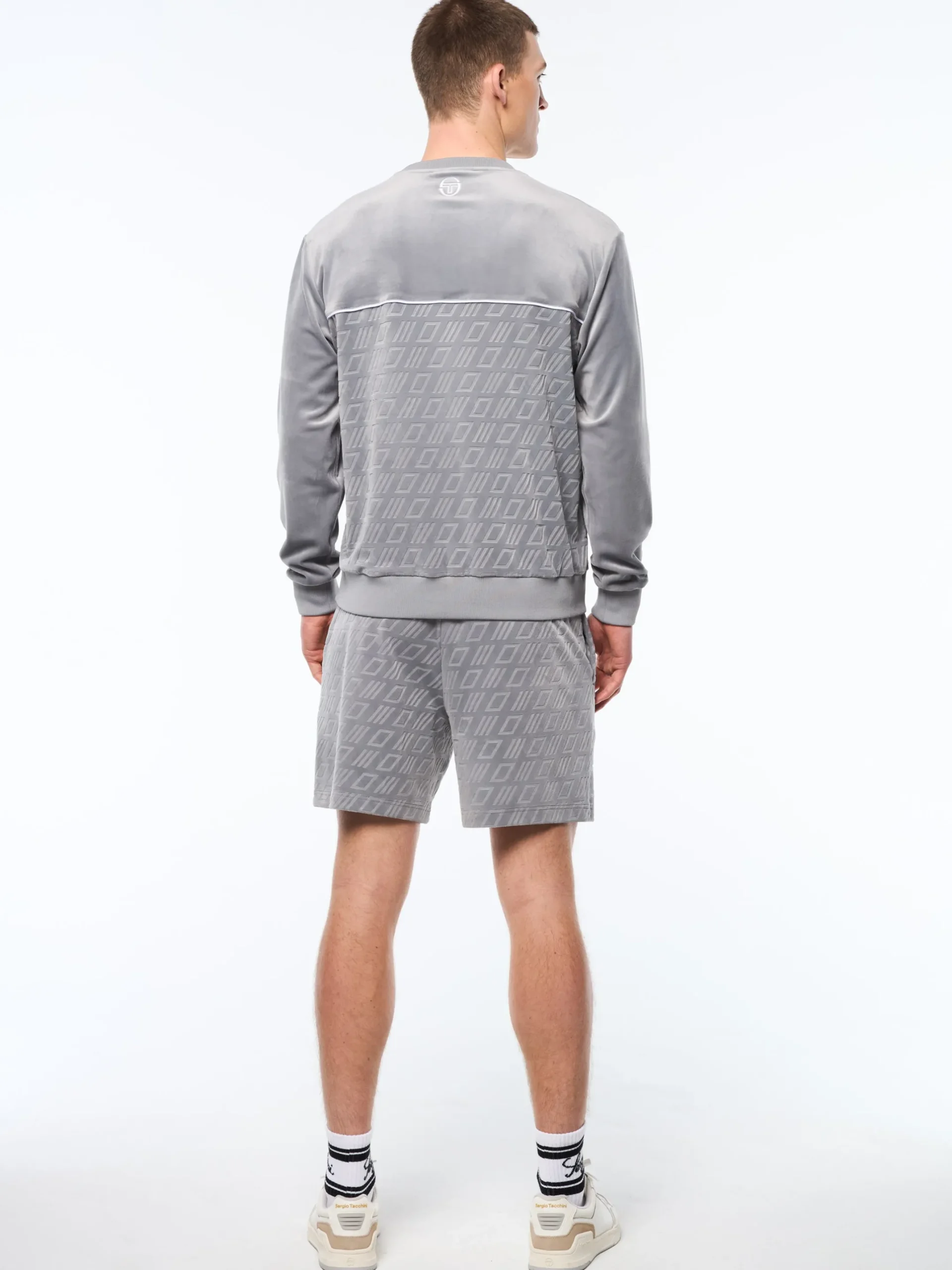 Bandiera Debossed Velour Crewneck-Sleet