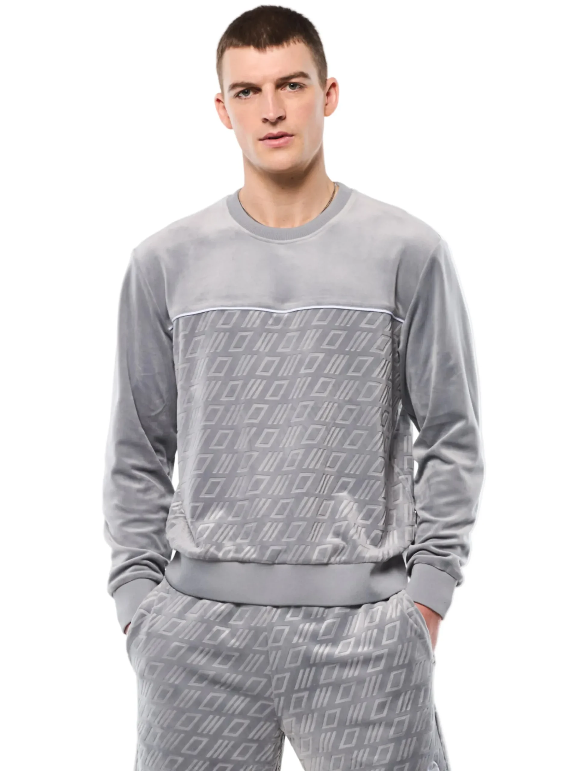 Bandiera Debossed Velour Crewneck-Sleet