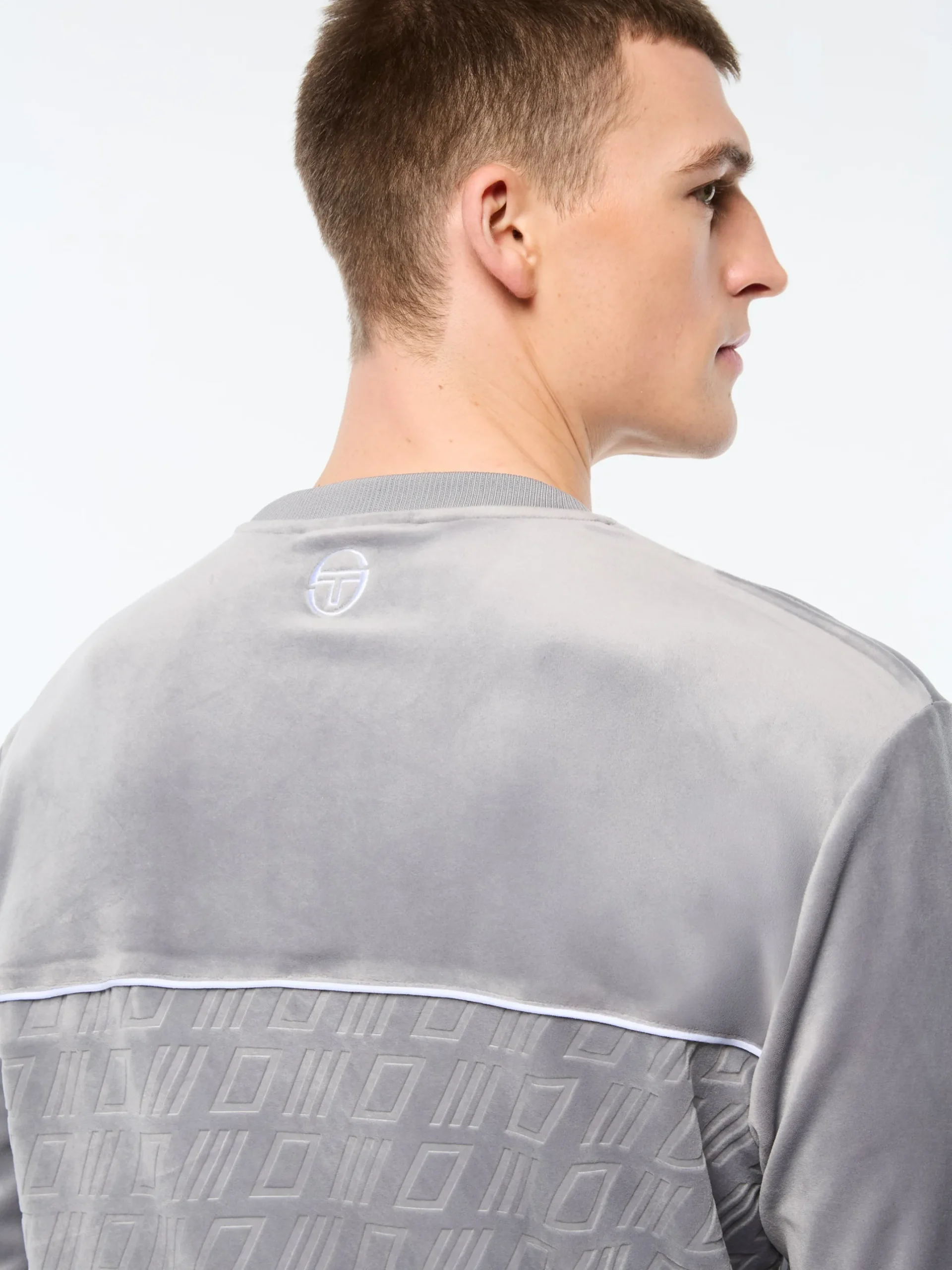 Bandiera Debossed Velour Crewneck-Sleet