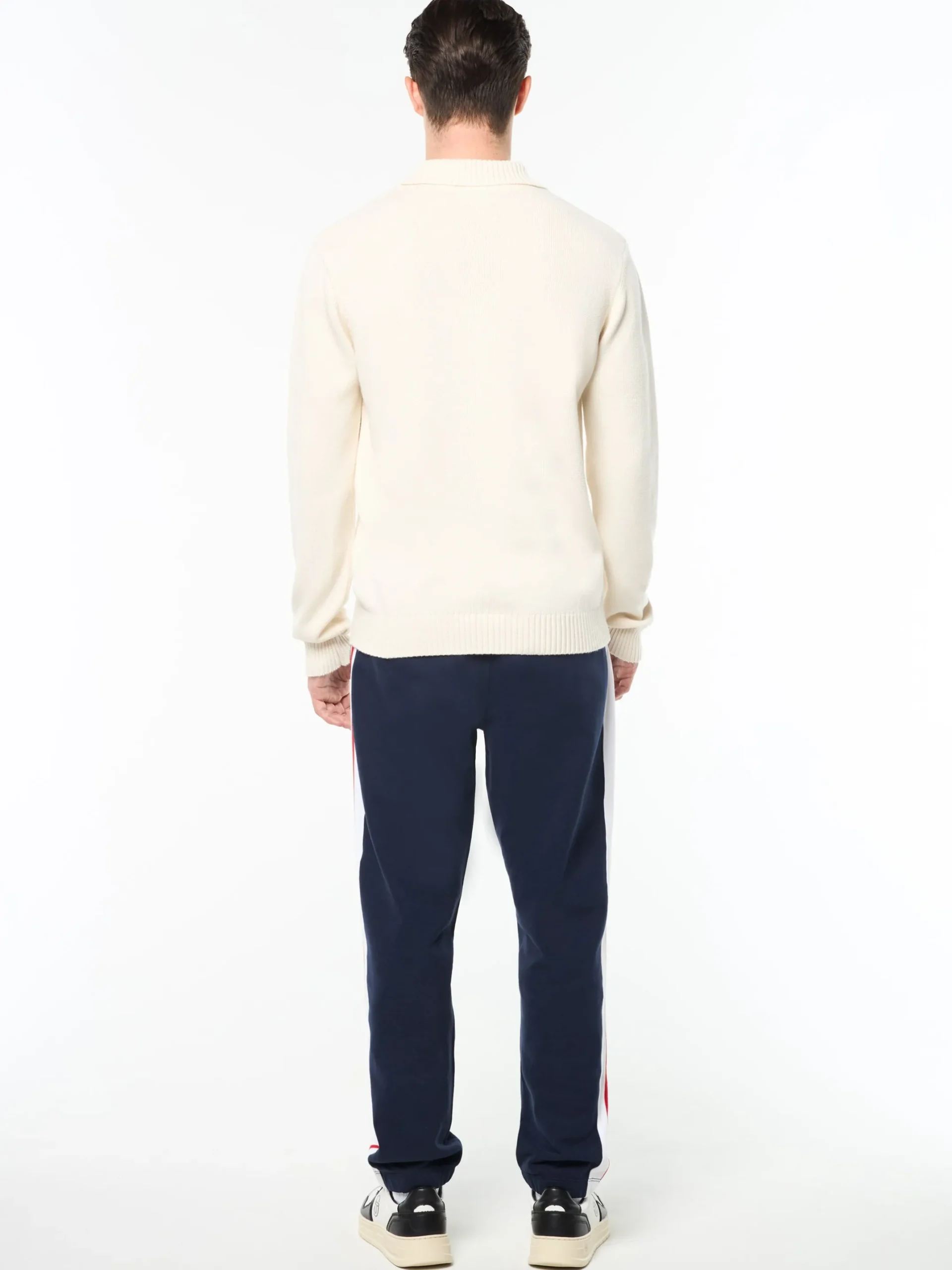 Damarindo Long Sleeve Knit Polo- Gardenia/ Maritime Blue
