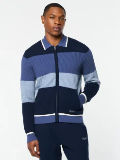 Enzo Striped Track Jacket- Faded Denim