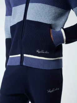 Enzo Striped Track Jacket- Faded Denim