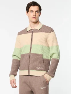 Enzo Striped Track Jacket- Taupe Grey