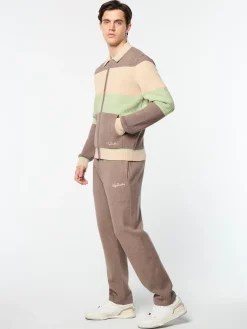 Enzo Striped Track Jacket- Taupe Grey