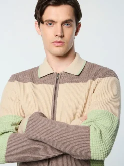 Enzo Striped Track Jacket- Taupe Grey