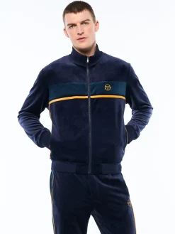 Forato Velour Track Jacket-Maritime Blue