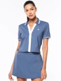 Idalia Cropped Polo- Blue Indigo