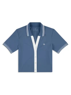 Idalia Cropped Polo- Blue Indigo