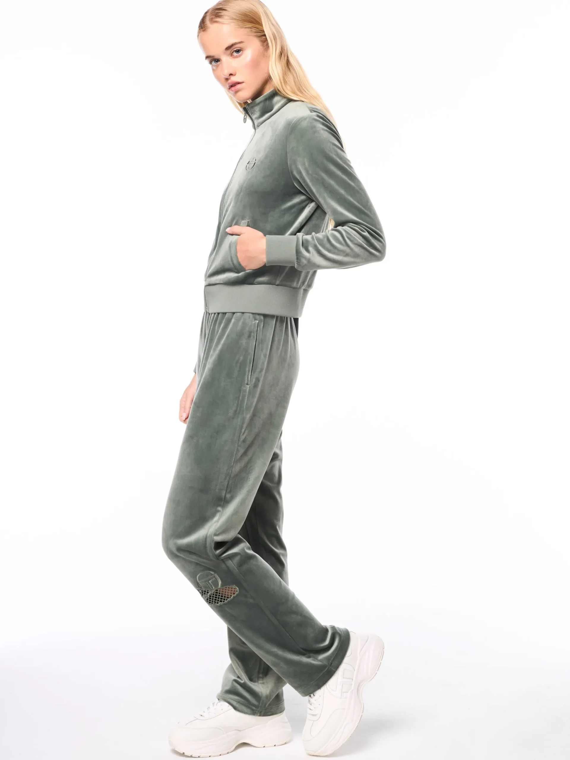 Nuvola Velour Track Jacket-Agave Green