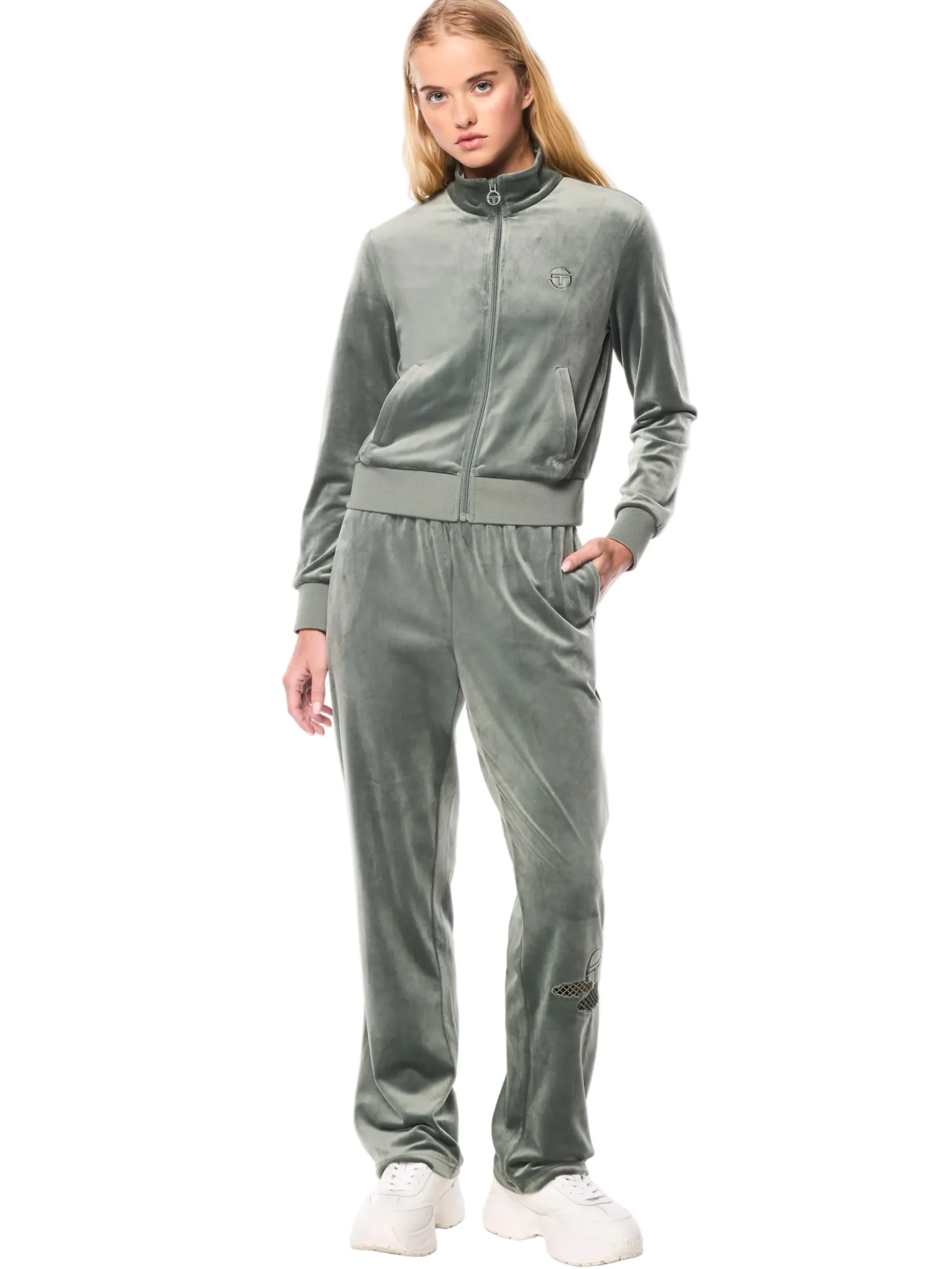 Nuvola Velour Track Jacket-Agave Green