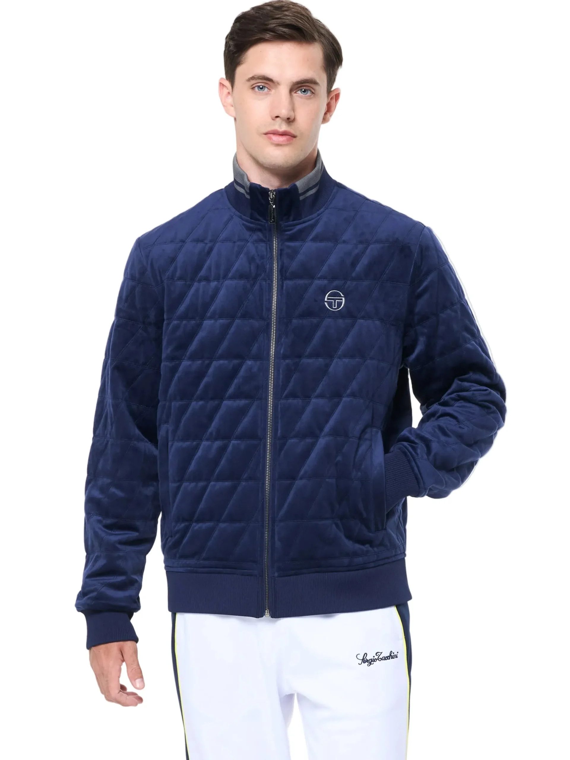 Redi Quilted Velour Bomber Jacket- Maritime Blue