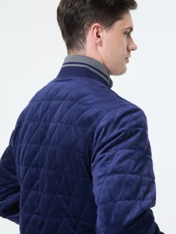 Redi Quilted Velour Bomber Jacket- Maritime Blue