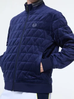 Redi Quilted Velour Bomber Jacket- Maritime Blue