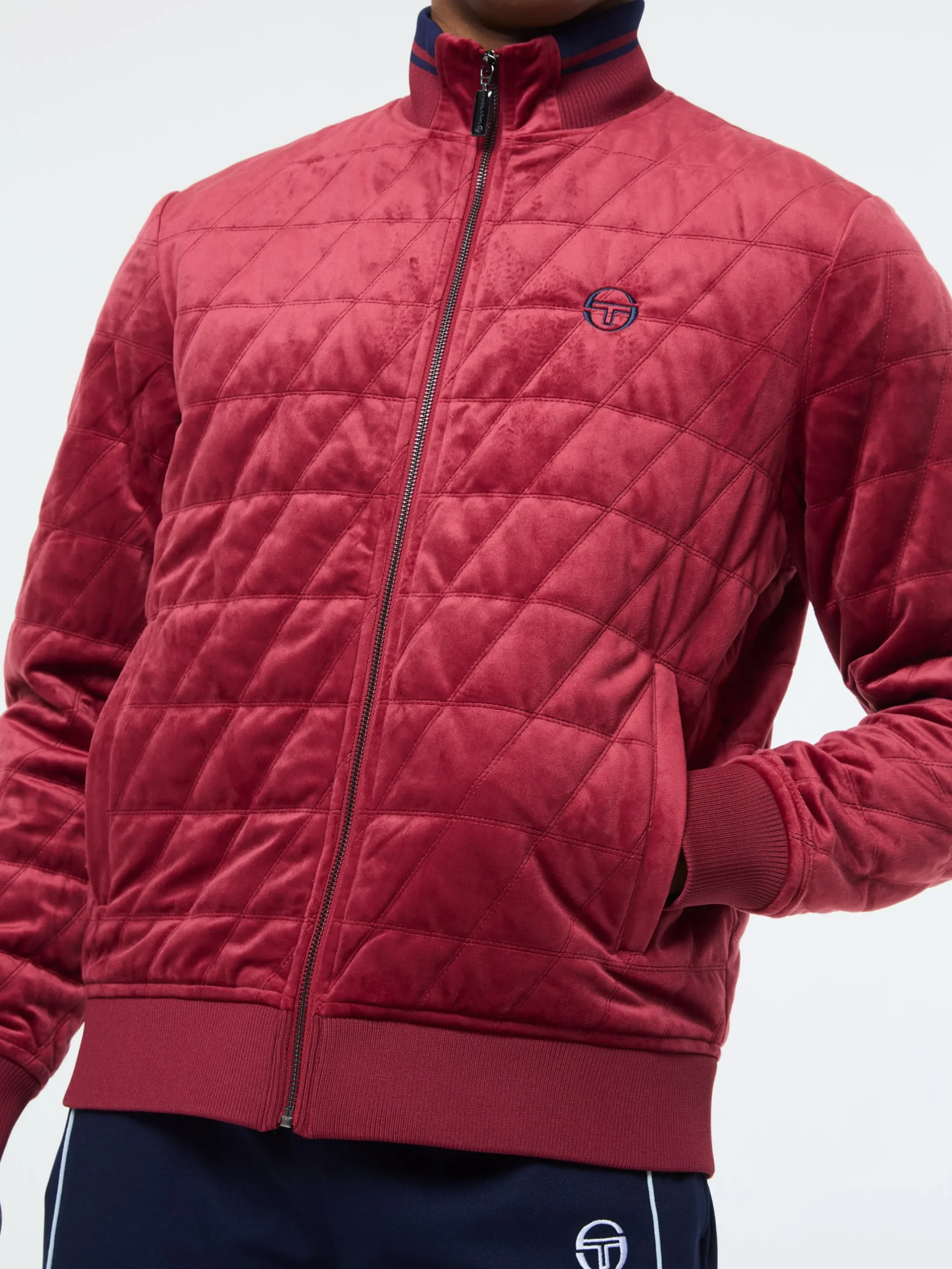 Redi Quilted Velour Bomber Jacket- Rhubarb