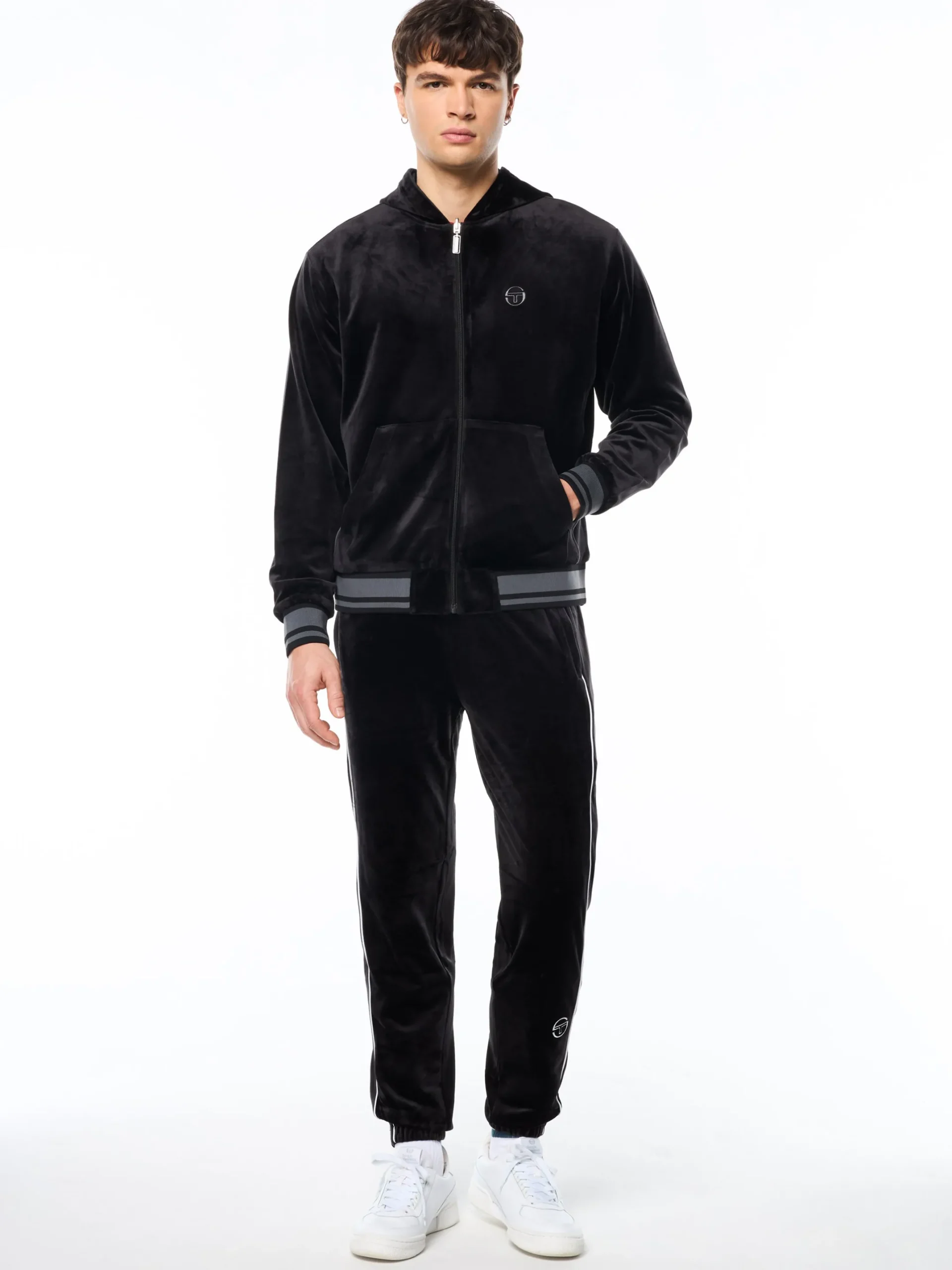 Viaggioa Reversible Velour Track Jacket-Black Beauty