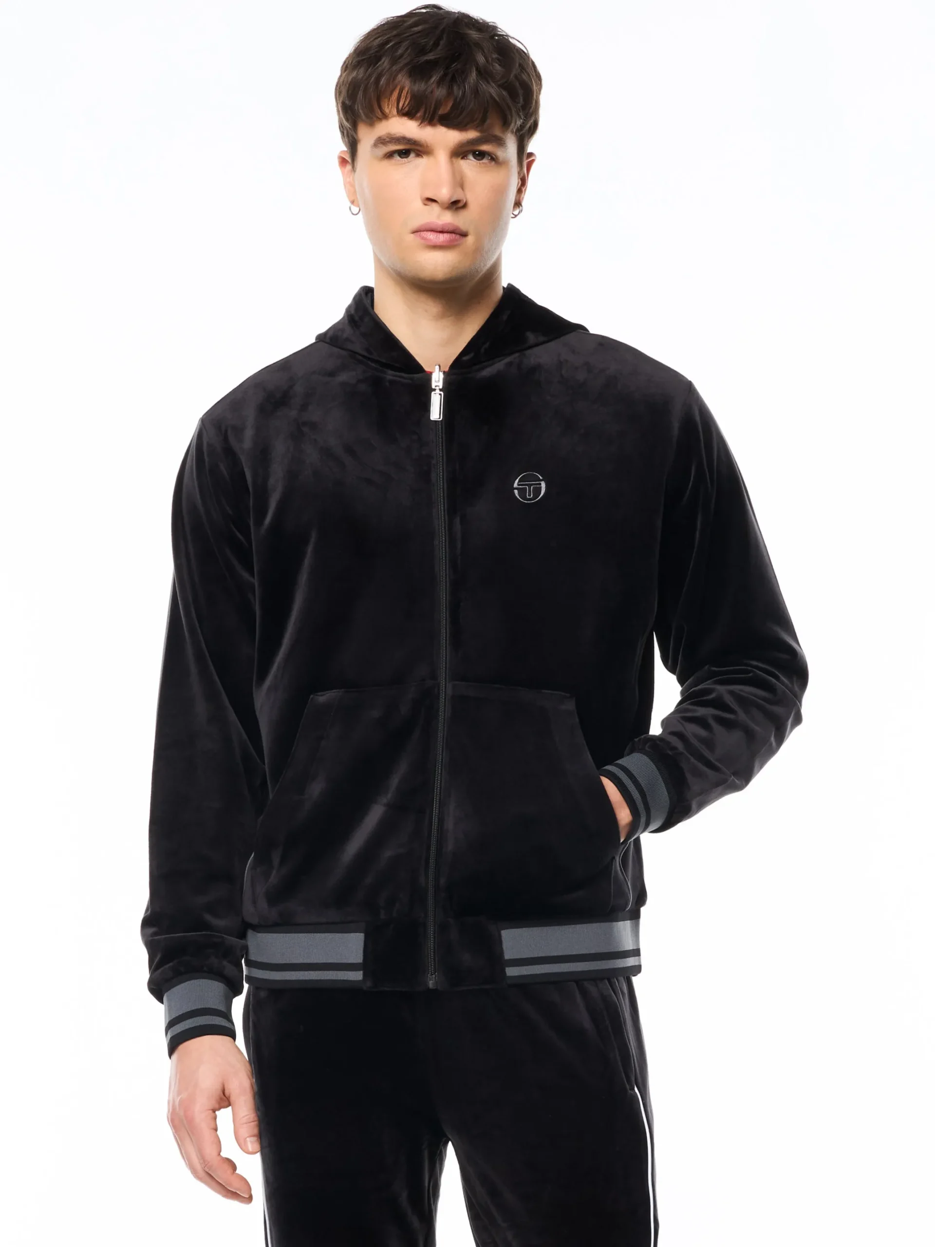 Viaggioa Reversible Velour Track Jacket-Black Beauty