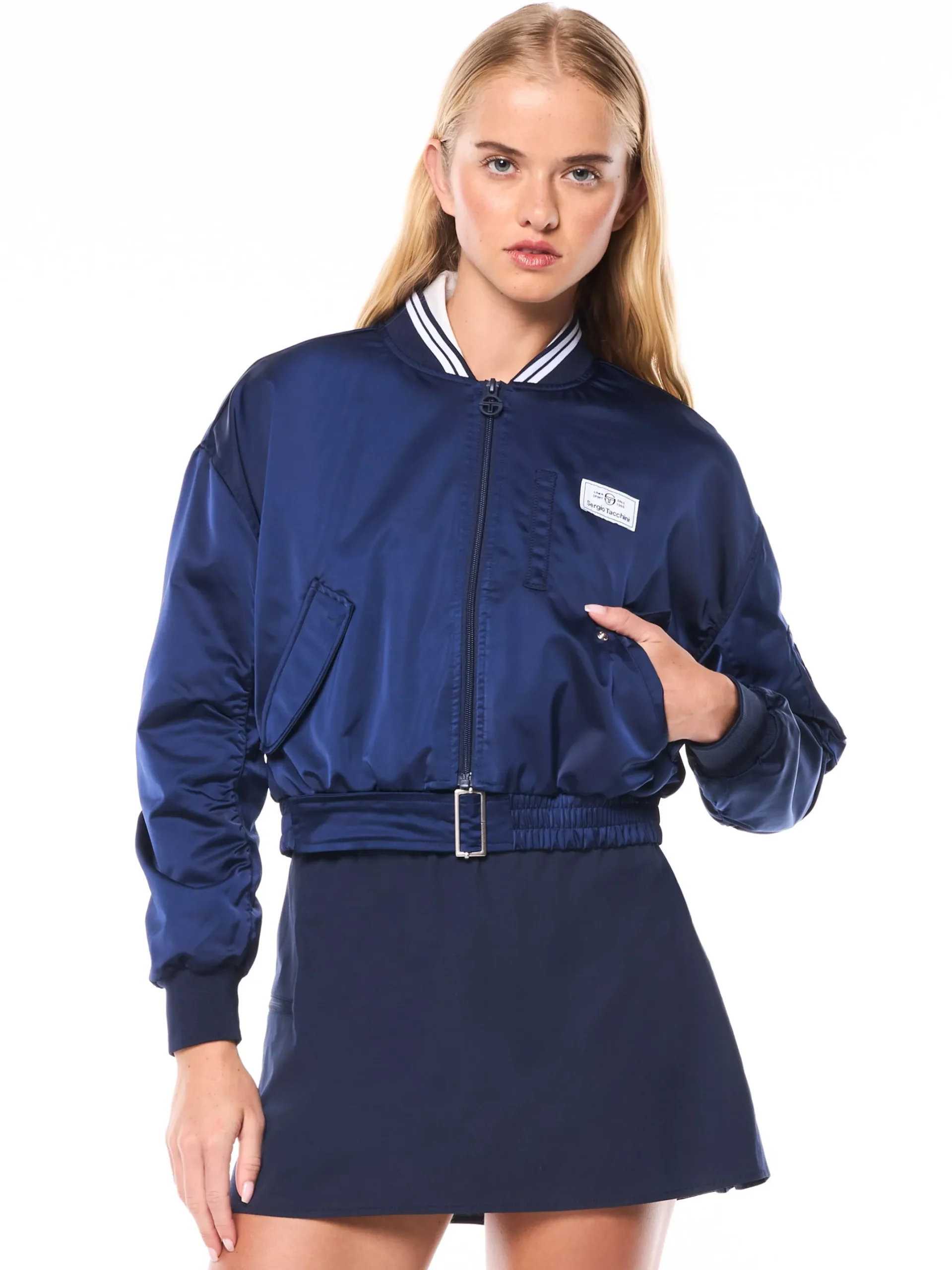 Women's Piano Bomber Jacket-Maritime Blue