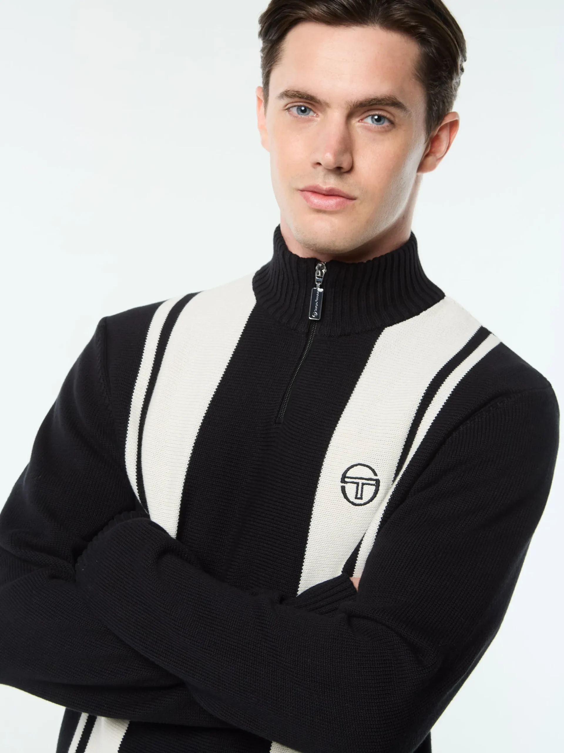 Young Line Knit Polo- Black/ Gardenia